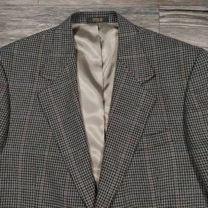 John D Craigmiles Houndstooth Sport Coat Blazer Jacket Mens 42R Brown Black